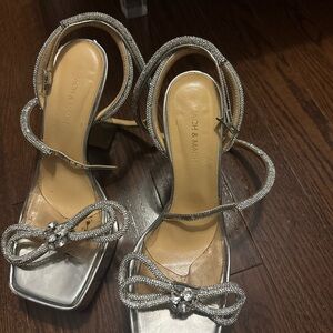 MACH & MACH Silver Heels with Bow Accent